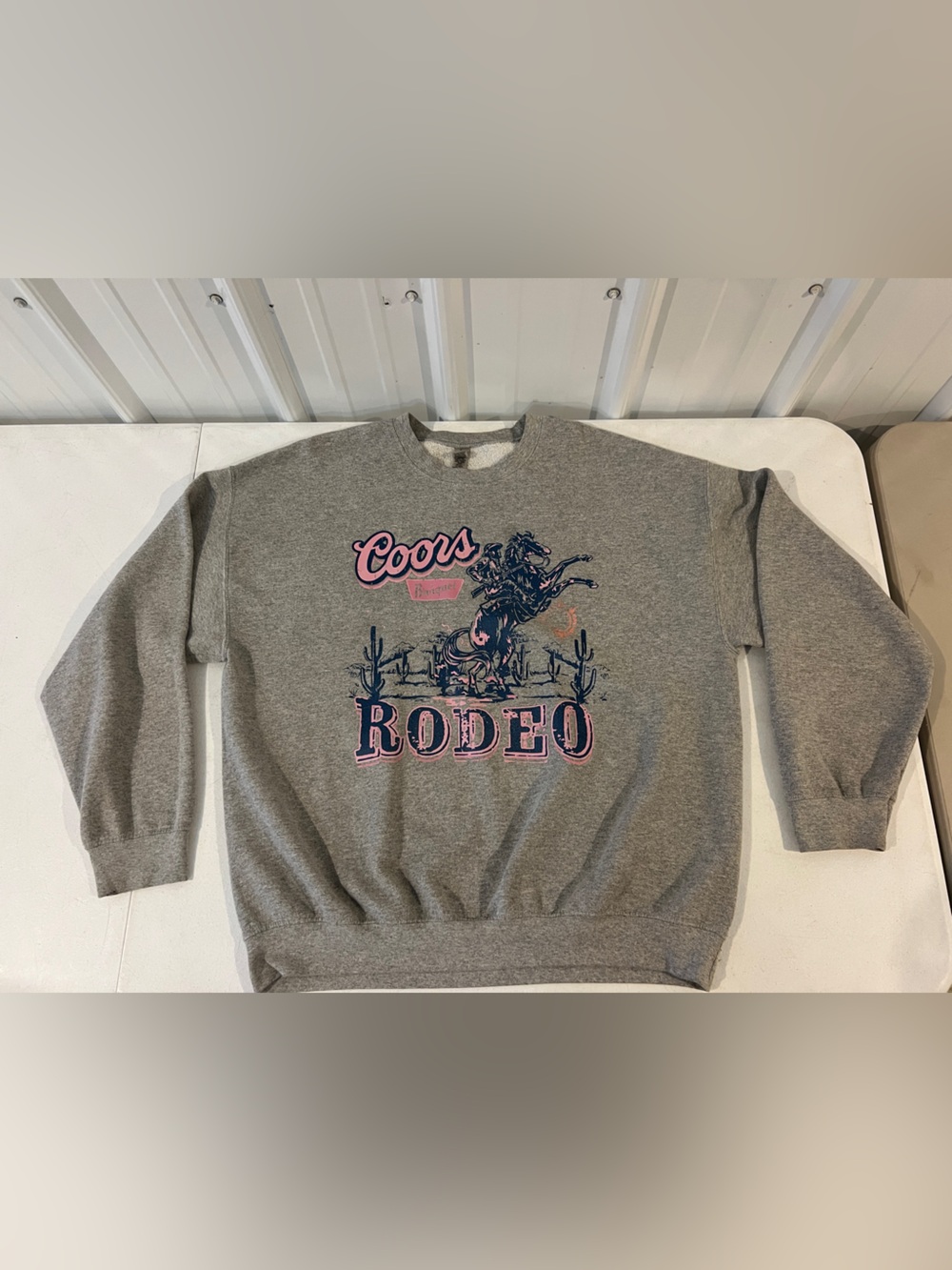 Gildan Grey Crewneck Sweatshirt with Pink & Navy Rodeo Graphic